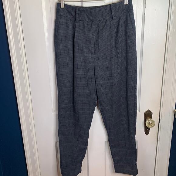Frank And Oak Women’s Checked Plaid Tapered High Rise Cuffed Pants W-201 Size 8 - Picture 1 of 9